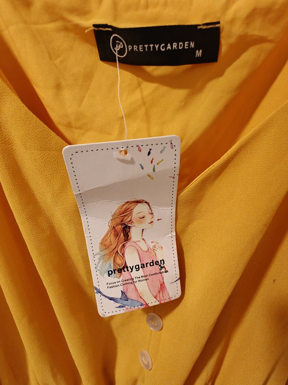 "New Pretty Garden" Women's Mustard Yellow Maxi Dress with Smocked Waist - Picture 6 of 6
